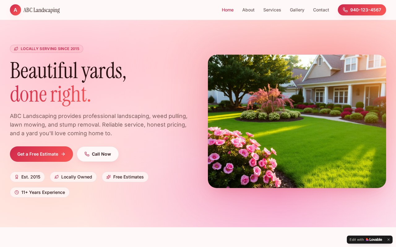 Example five-page landscaping website built by WrenSites